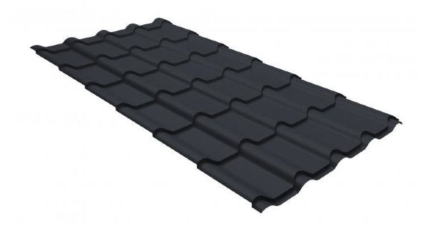 Металлочерепица камея GL 0,5 GreenCoat Pural RR 23 темно-серый (RAL 7024 мокрый асфальт) купить в Бронницах
