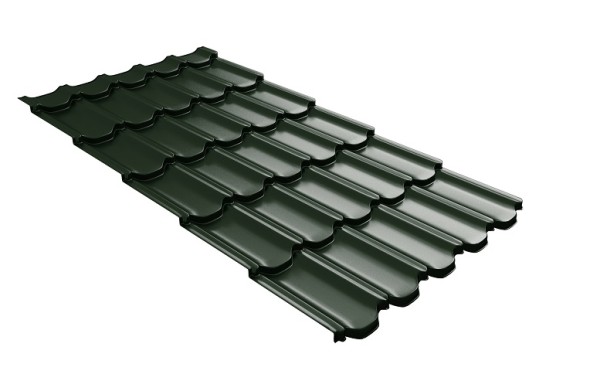 Металлочерепица квинта плюс с 3D резом 0,5 GreenСoat Pural Matt RR 11 темно-зеленый (RAL 6020 хромовая зелень) купить в Бронницах